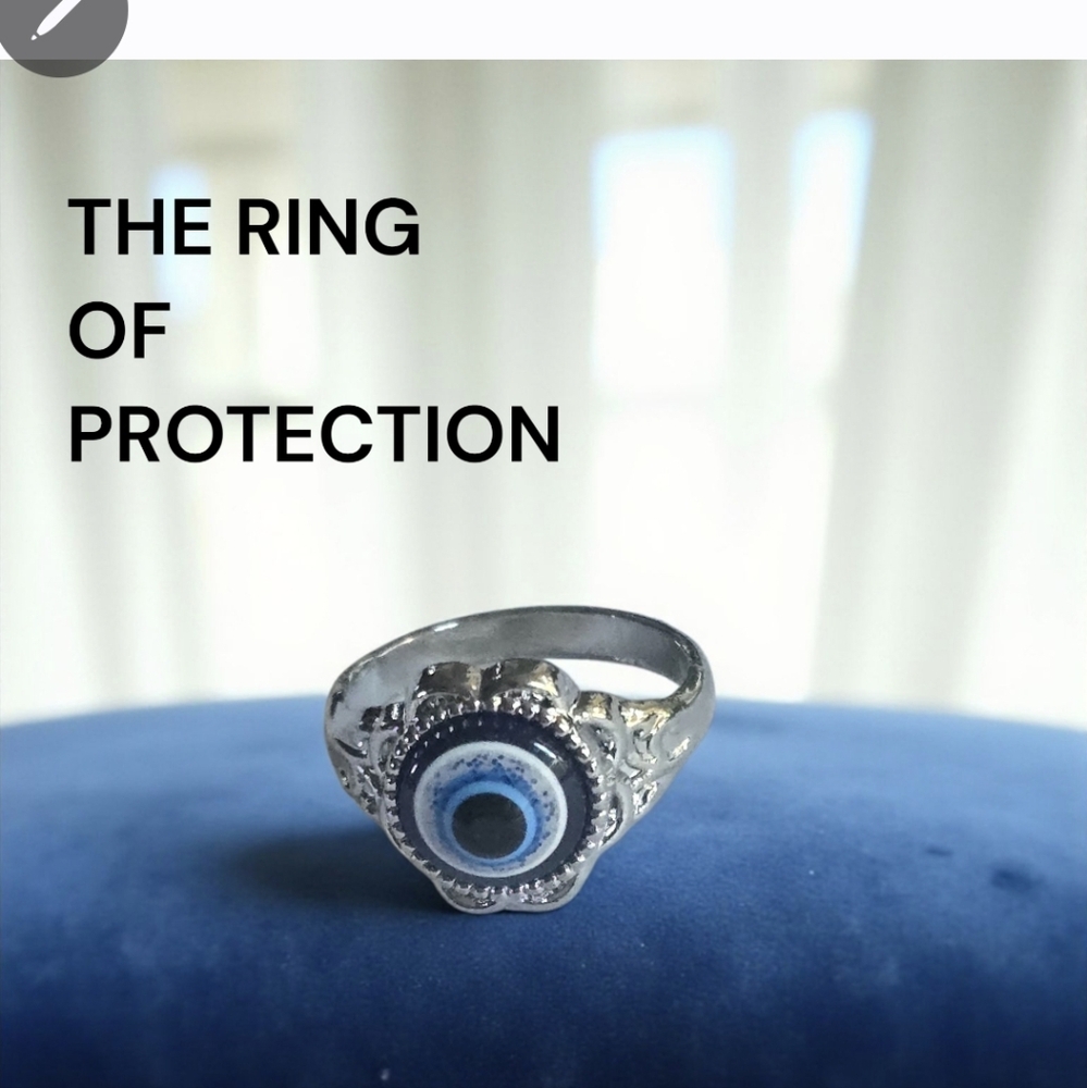 EVIL EYE OF PROTECTION  BEZEL SET QUALITY TITANIUM SILVER NEW SIZE  5 RING